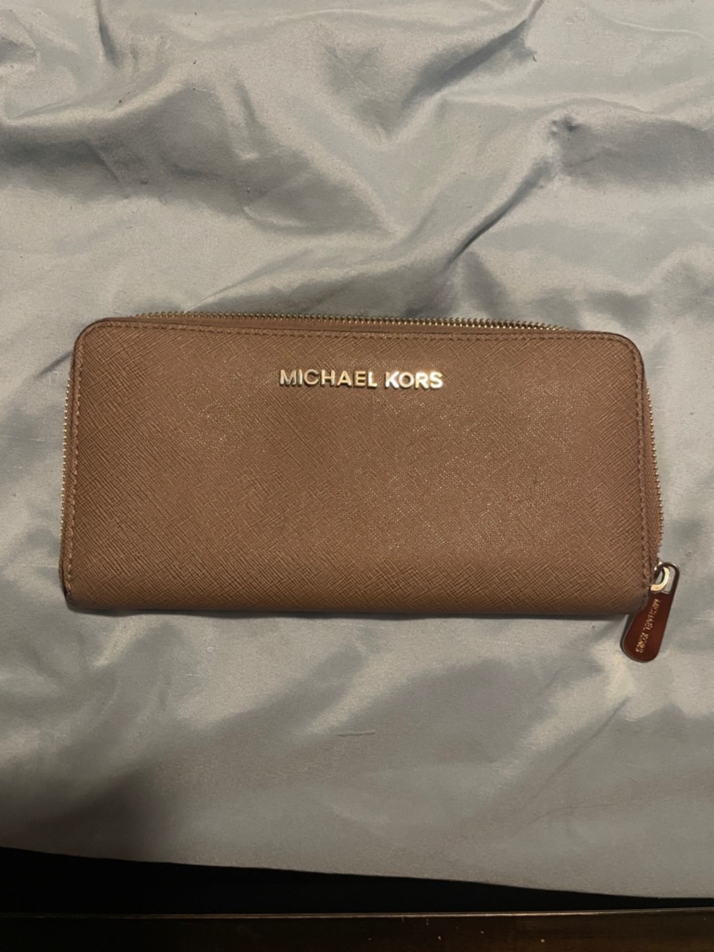 Michael Kors Brown Leather Zip Wallet with Gold Logo